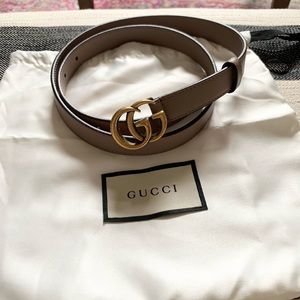 Gucci thin leather belt double G buckle dusty pink